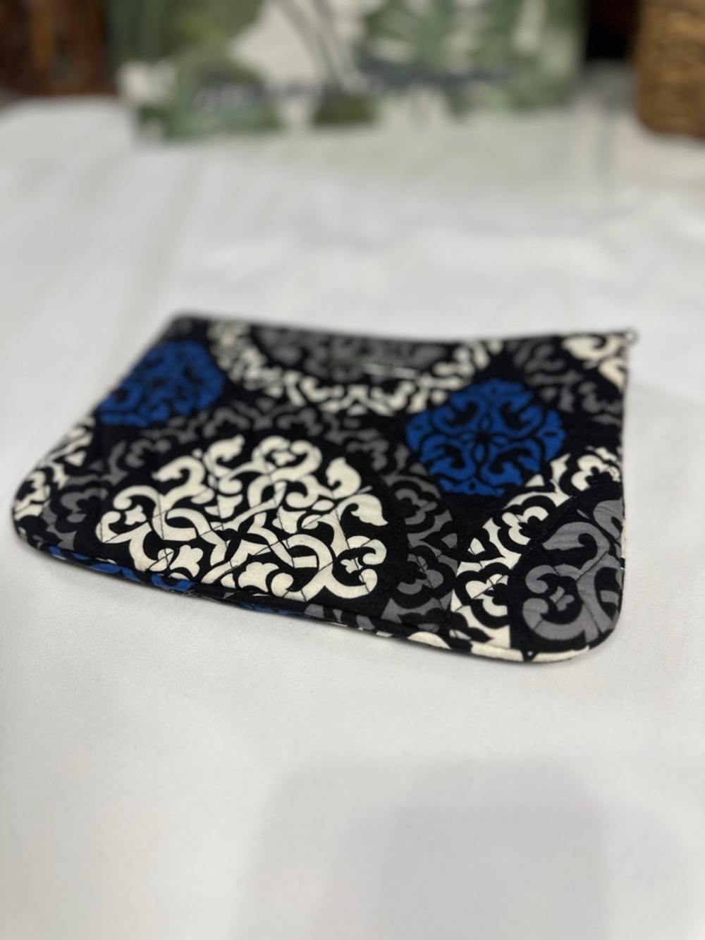 Vera Bradley Patterned Quilted Clutch - Black, Blue & White